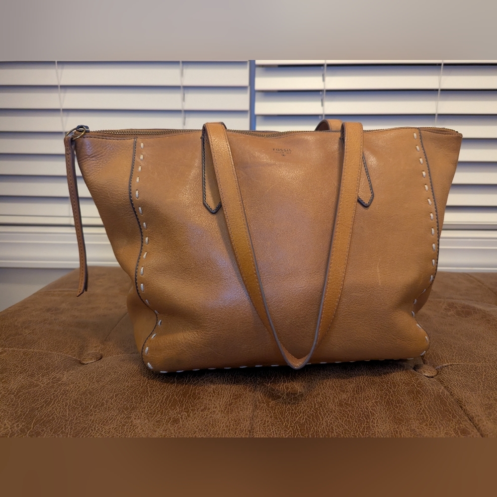 Fossil Brown Leather Tote Bag